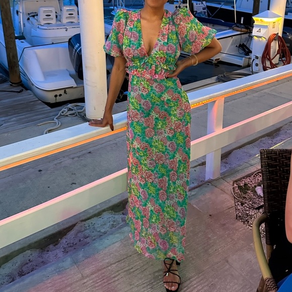 Esperanza Floral Puff Sleeve Midi Dress / Size Small - Picture 4 of 6